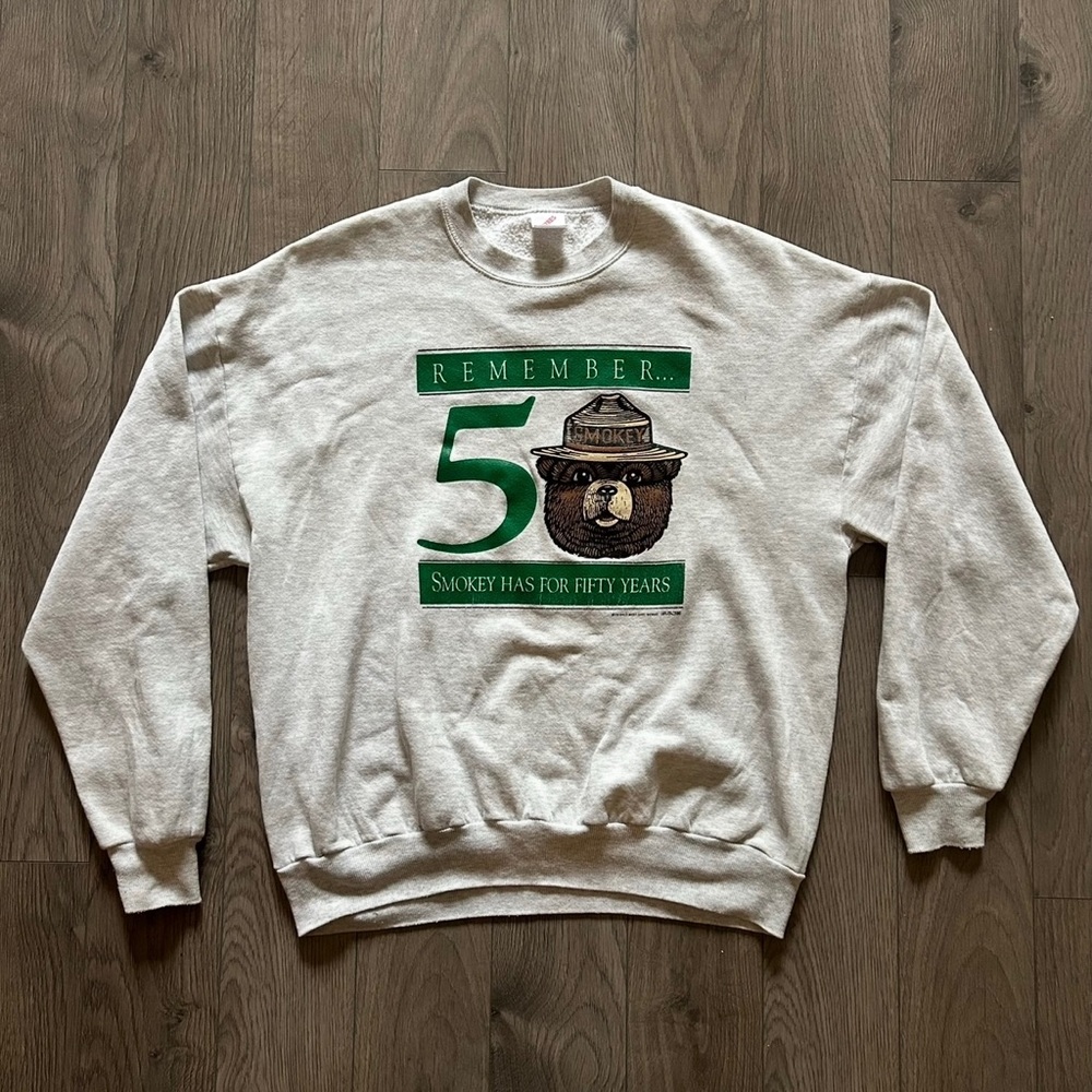 Vintage Smokey The Bear 50th Anniversary Graphic Grey Crewneck Sweatshirt XL